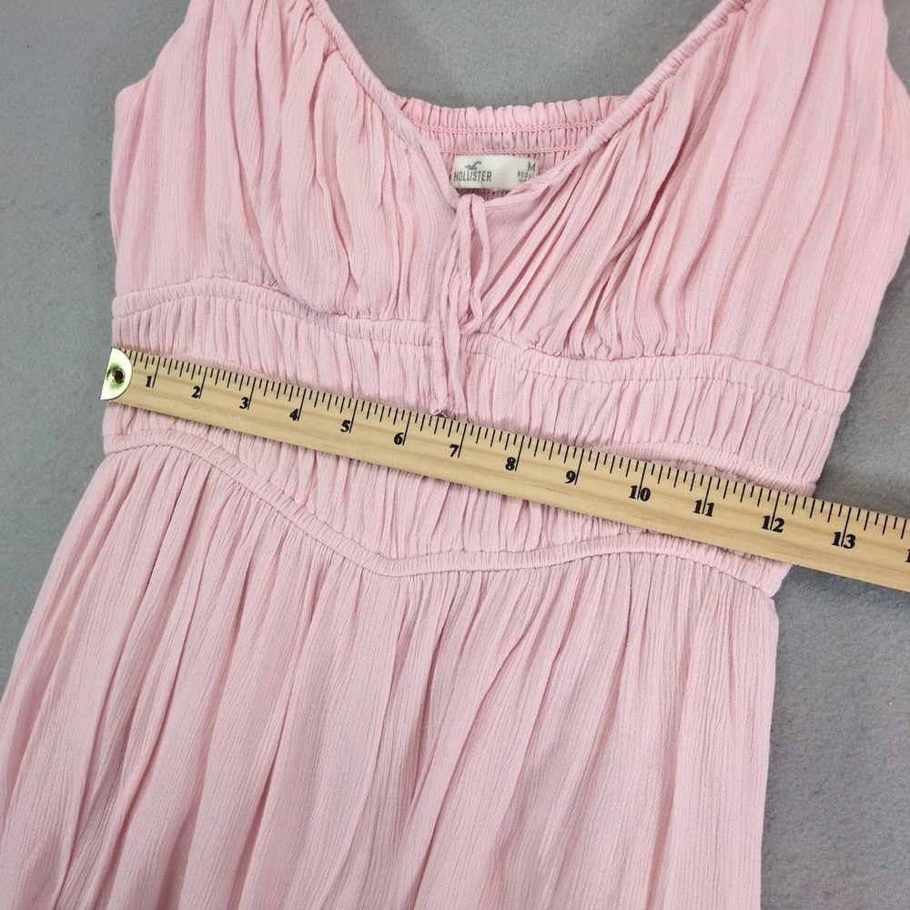 Hollister Pink Smocked Babydoll Romper Sz M Tie Front Lined Pockets Y2K Coquette - Picture 8 of 10